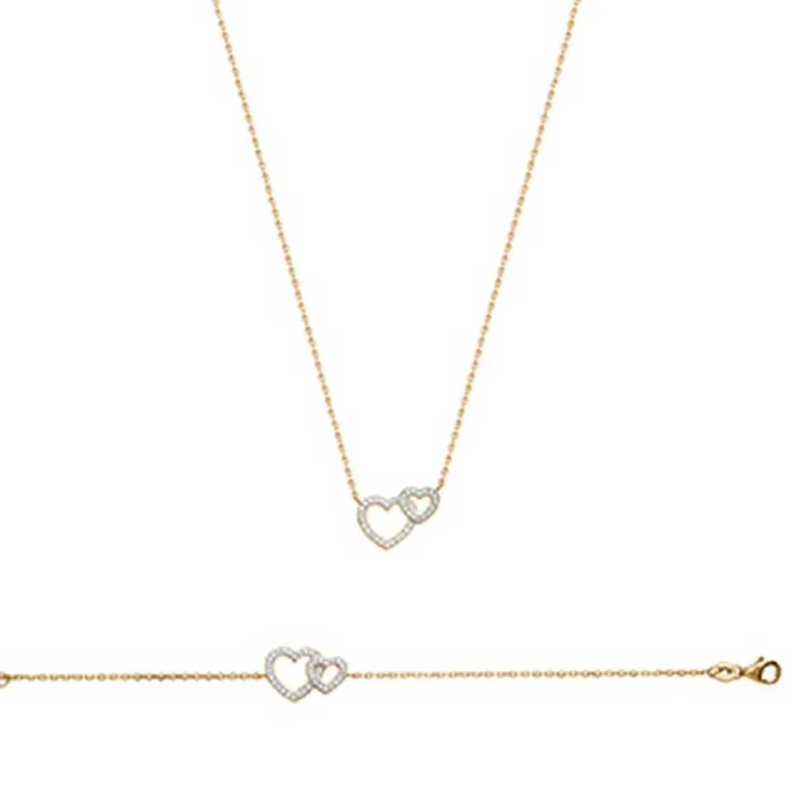 Maison de la Bijouterie Collier Femme plaqué or double coeurs UWZ6V645 | Femme Collier Et Pendentif