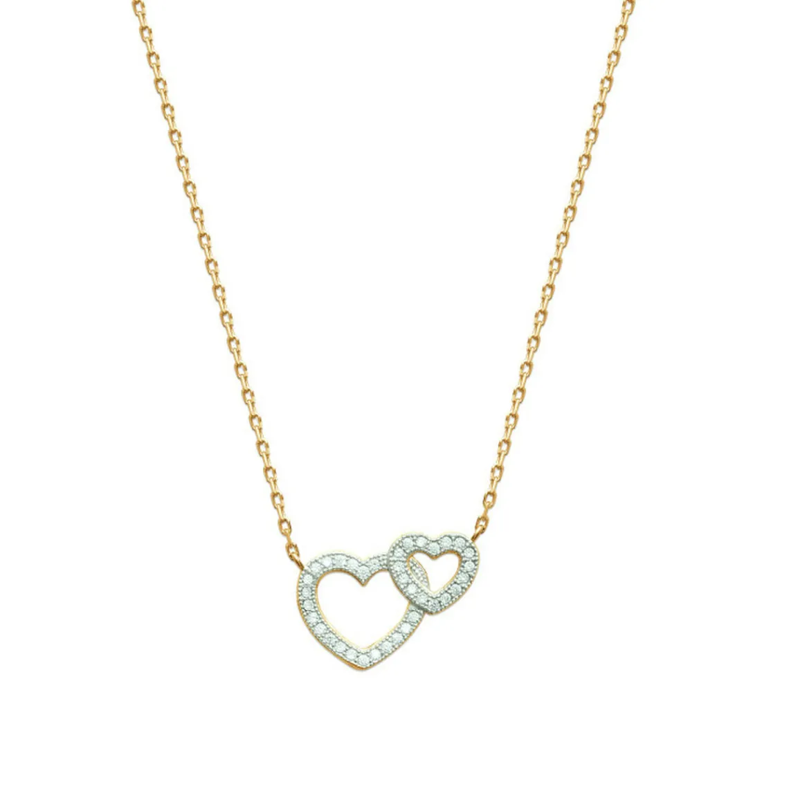Maison de la Bijouterie Collier Femme plaqué or double coeurs UWZ6V645 | Femme Collier Et Pendentif