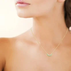 Maison de la Bijouterie Collier femme plaqué or turquoise serti griffe - UWZWUV45 | Femme Collier Et Pendentif