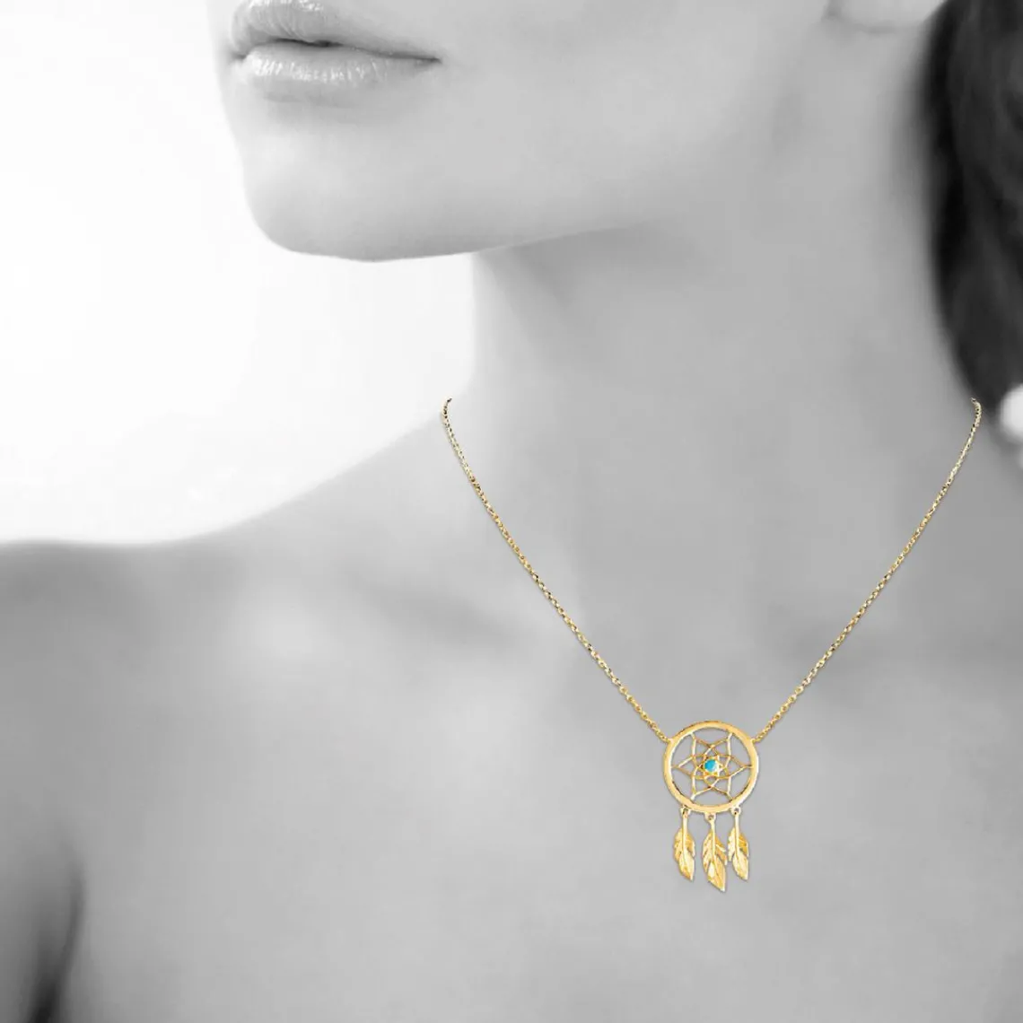 Maison de la Bijouterie Collier femme plaqué or turquoise serti clos - UWZW5W45 | Femme Collier Et Pendentif