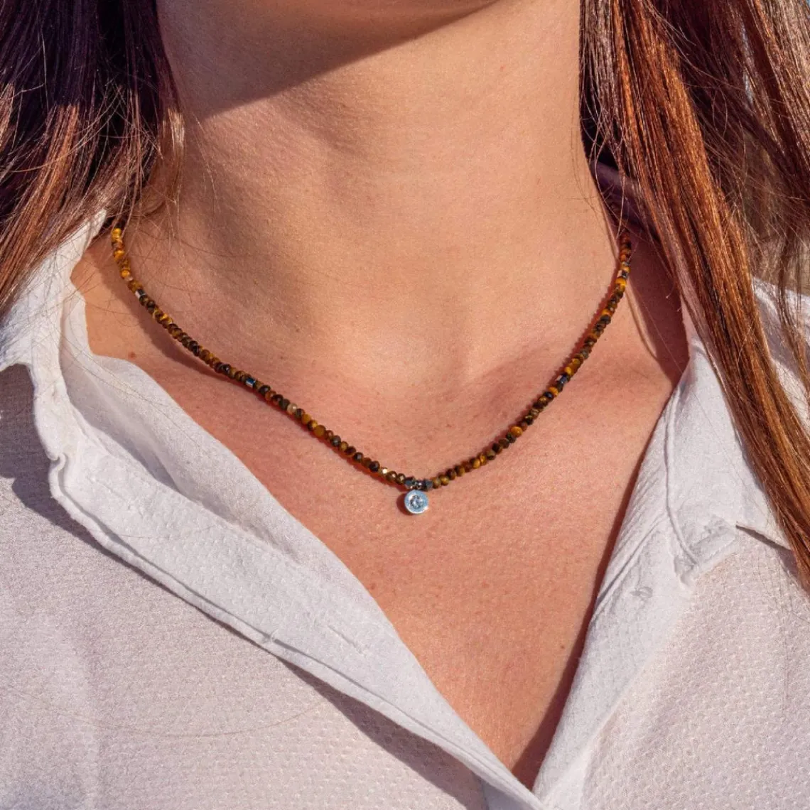 Sloya Collier Femme Lumia Oeil de Tigre | Femme Collier Et Pendentif