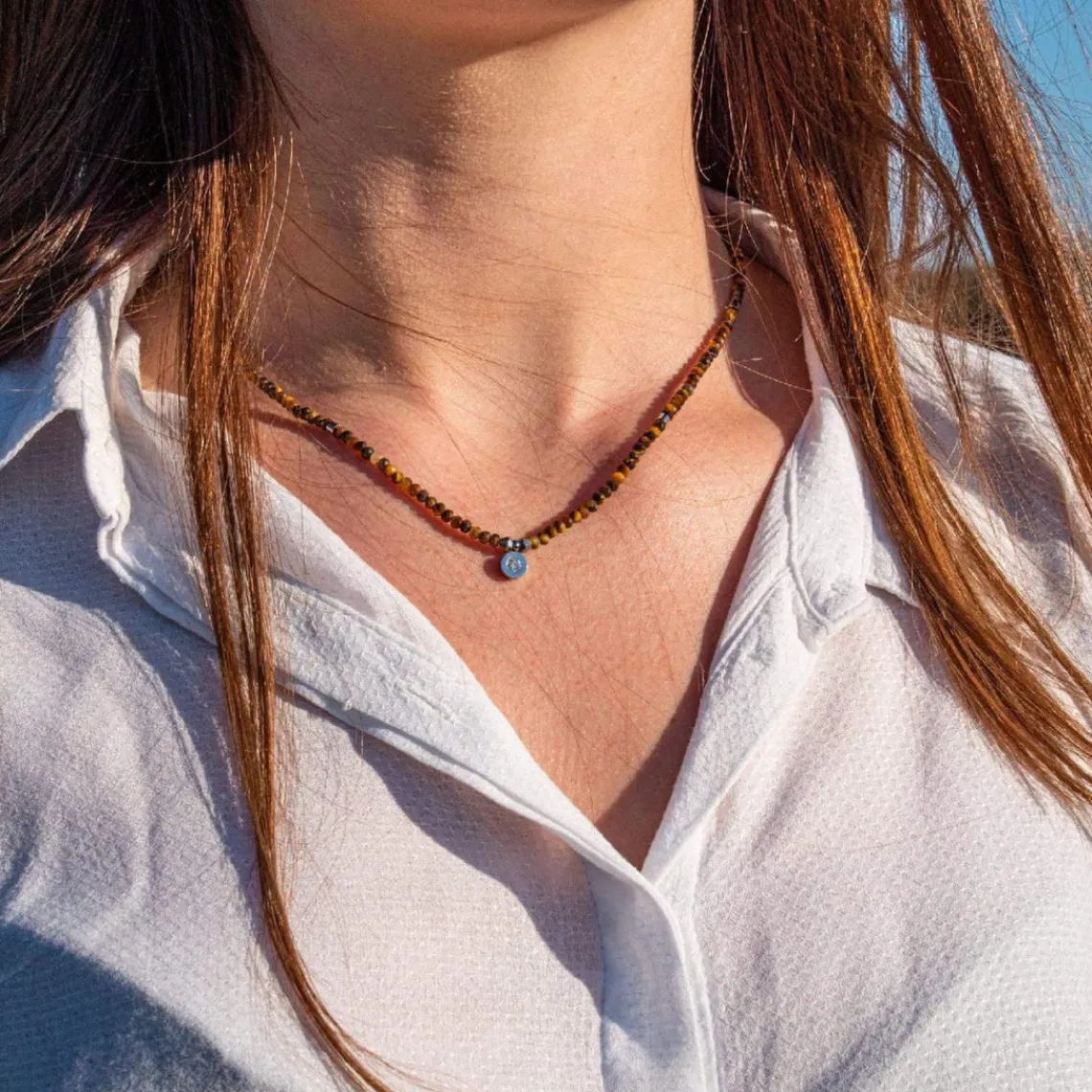 Sloya Collier Femme Lumia Oeil de Tigre | Femme Collier Et Pendentif