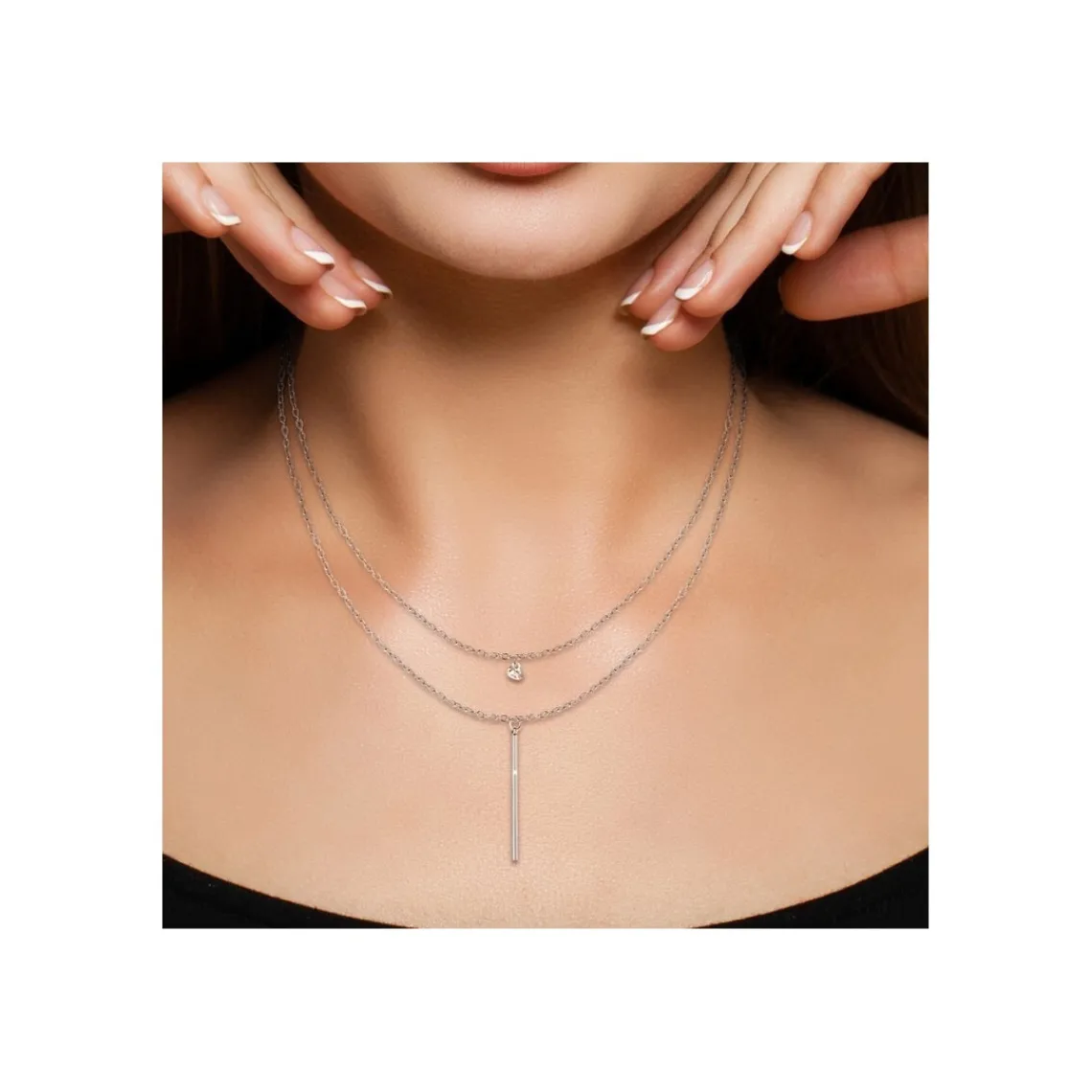 So Charm Bijoux Collier Femme So Charm - B2274-ARGENT+B2382-ARGENT-10004-WHITE - Collier Mode Argenté | Femme Collier Et Pendentif