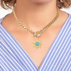So Charm Bijoux Collier Femme So Charm - B3180-DORE+B3383-DORE-TURQUOISE Doré | Femme Collier Et Pendentif