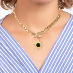 So Charm Bijoux Collier Femme So Charm - B3180-DORE+B3383-DORE-ONYX Doré | Femme Collier Et Pendentif