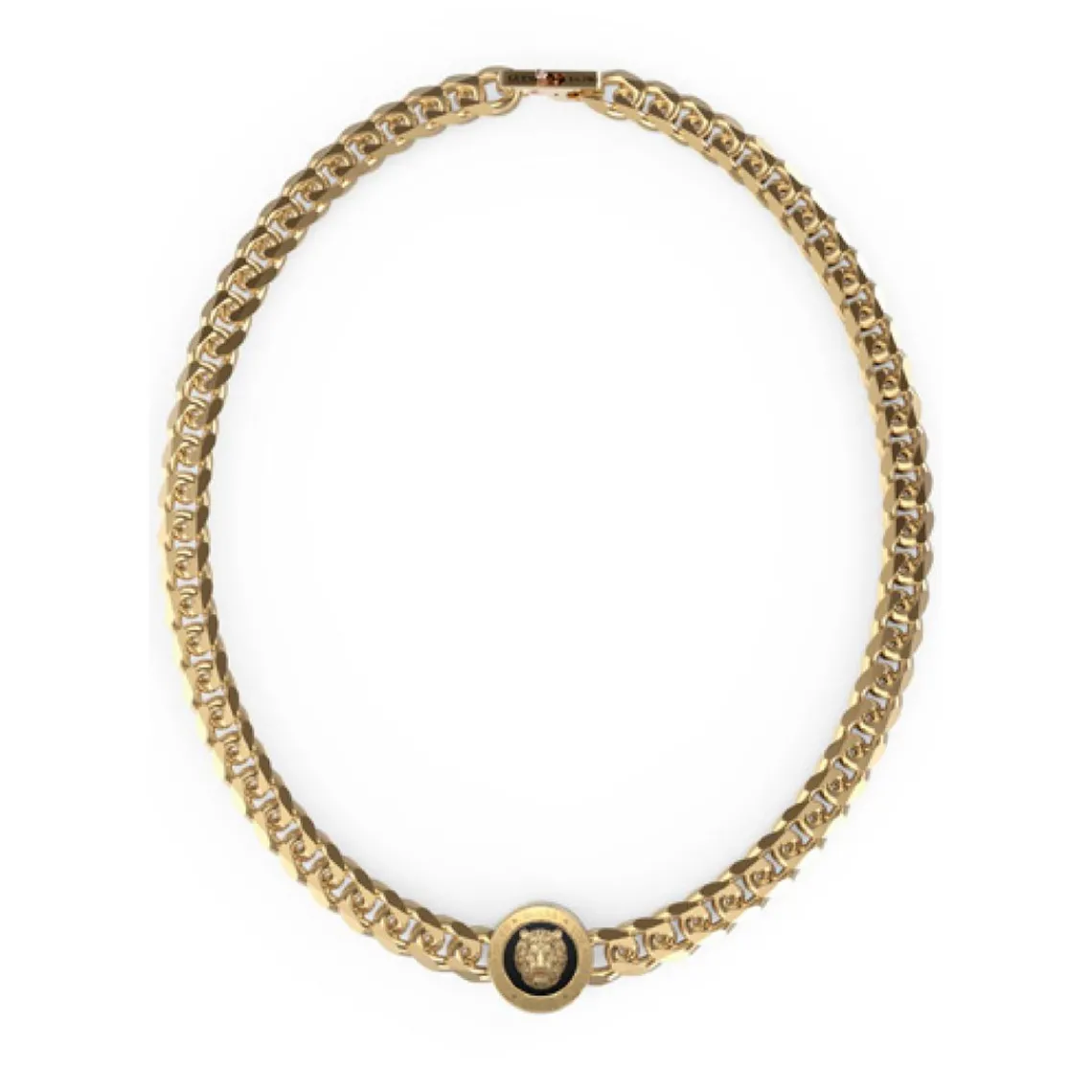 Guess Bijoux Collier Lion King Acier Doré Tête De Lion Dorée 21 Mm Fond Noir | Homme Colliers Et Pendentifs