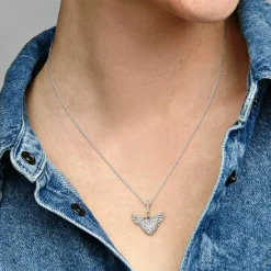 Pandora Collier Moments Cœur Pavé et Ailes d'Ange | Femme Collier Et Pendentif