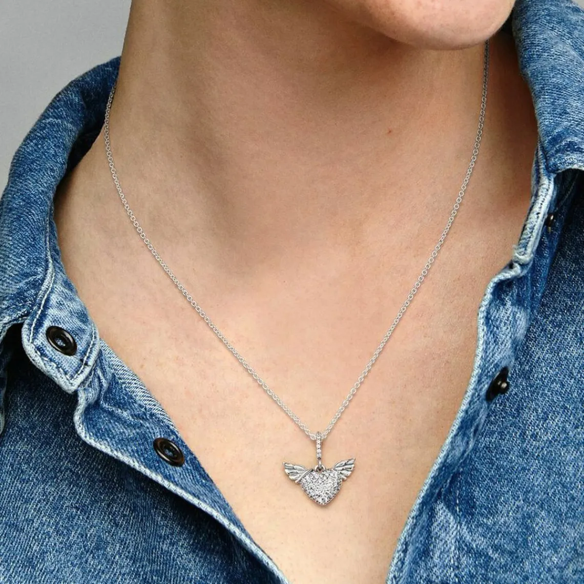 Pandora Collier Moments Cœur Pavé et Ailes d'Ange | Femme Collier Et Pendentif