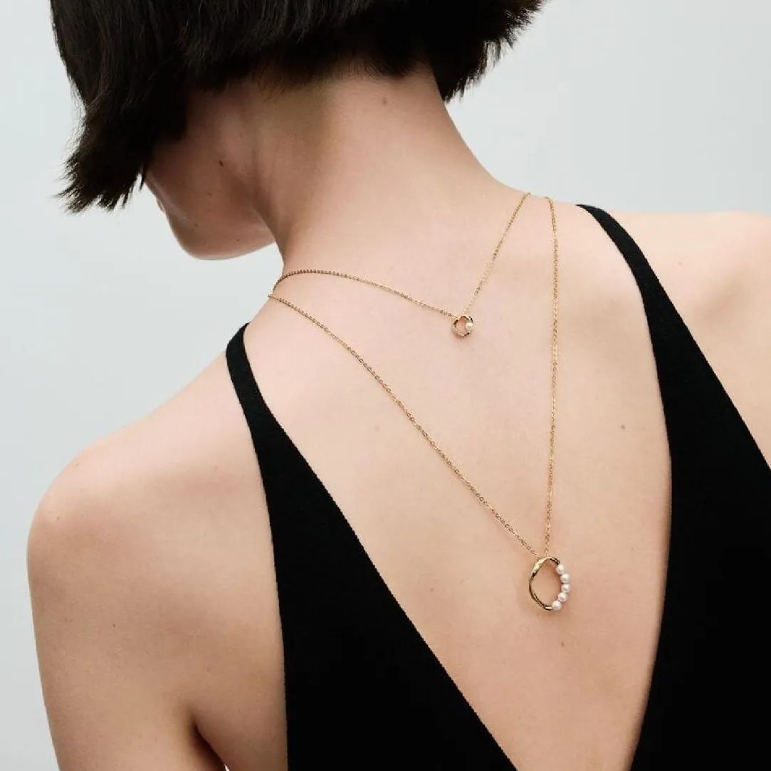 Pandora Collier plaqué or 14 carats avec perle d'eau douce de culture traitée blanche et zircon cubique transparent | Femme Collier Et Pendentif