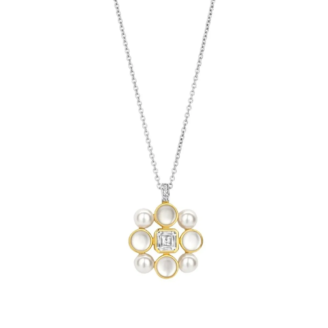 Ti Sento Collier - 34046YP Argent Doré Perles Synthétiques Et Oxyde De Zirconium Rond | Femme Collier Et Pendentif