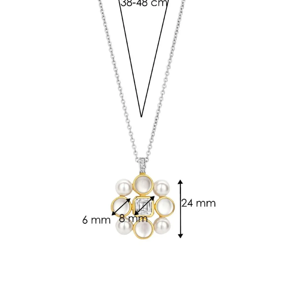 Ti Sento Collier - 34046YP Argent Doré Perles Synthétiques Et Oxyde De Zirconium Rond | Femme Collier Et Pendentif