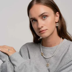 Ti Sento Collier - 34046YP Argent Doré Perles Synthétiques Et Oxyde De Zirconium Rond | Femme Collier Et Pendentif