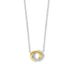 Ti Sento Collier - 3915ZY Argent Bicolore Deux Anneaux Entrelacés Et Pavé | Femme Collier Et Pendentif