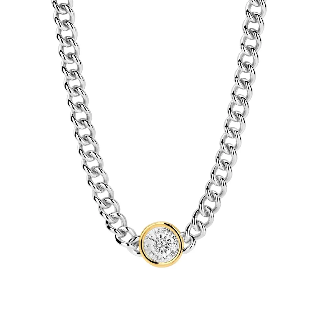 Ti Sento Collier - 34051ZY Argent Rhodié Et Pièce Serti Doré | Femme Collier Et Pendentif