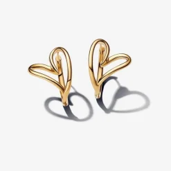 Pandora Créoles Cœur Organique Dorées | Femme Boucles D'Oreilles