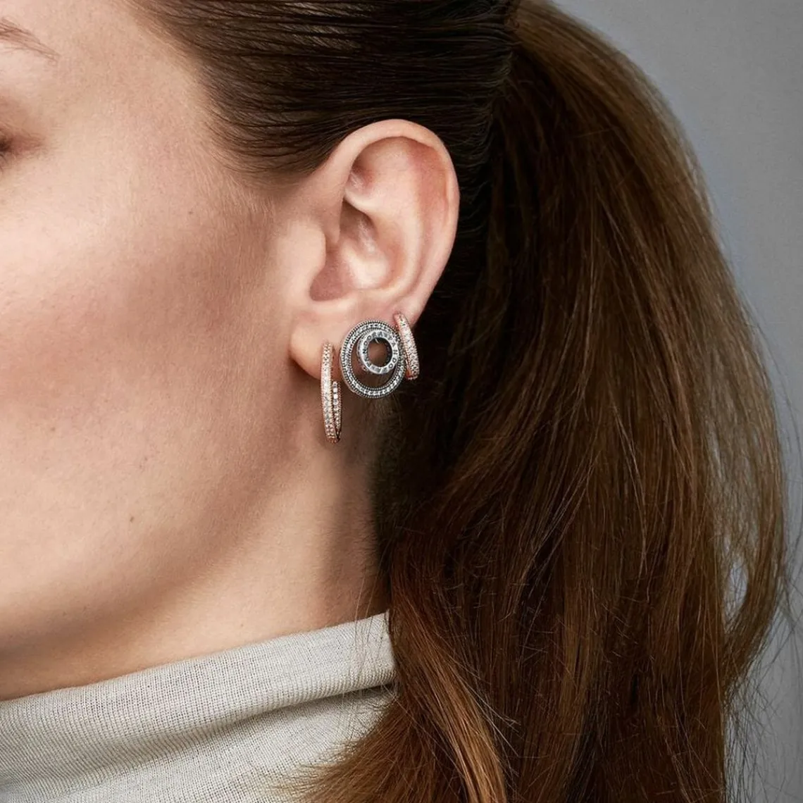 Pandora Créoles Cœur Pavé Signature | Femme Boucles D'Oreilles