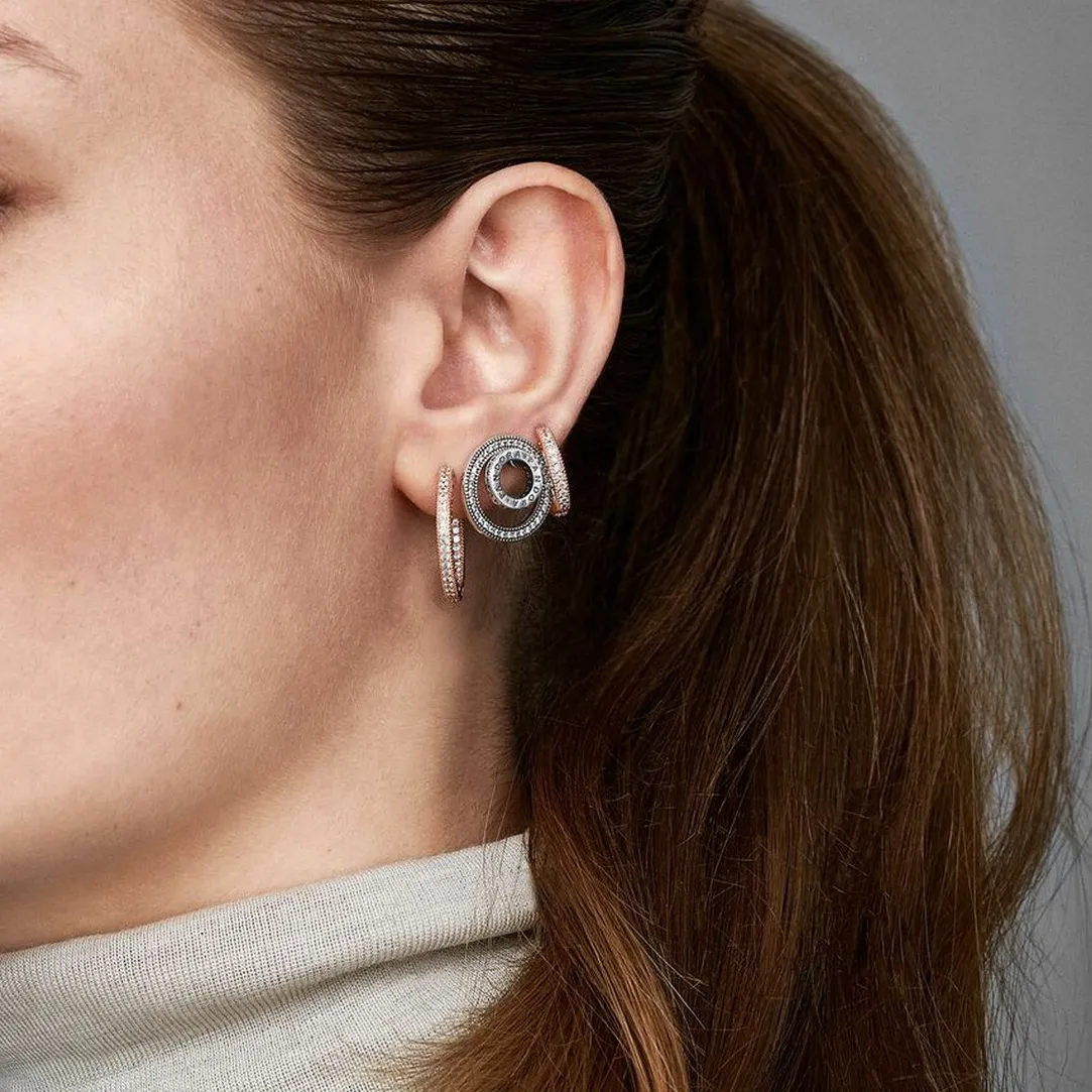 Pandora Créoles Cœur Pavé Signature | Femme Boucles D'Oreilles