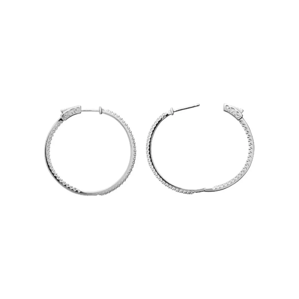 Maison de la Bijouterie Créoles femme argent rhodié blanc serti griffe 35 mm - Z6Y3VZ0 | Femme Boucles D'Oreilles