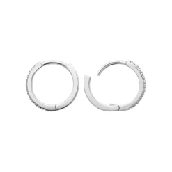 Maison de la Bijouterie Créoles femme argent rhodié blanc serti griffe 14 mm - Z634YZ0 | Femme Boucles D'Oreilles
