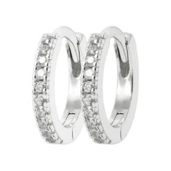 Maison de la Bijouterie Créoles femme femme argent rhodié blanc serti griffe 11 mm classiques - Z634ZZ0 | Femme Boucles D'Oreilles