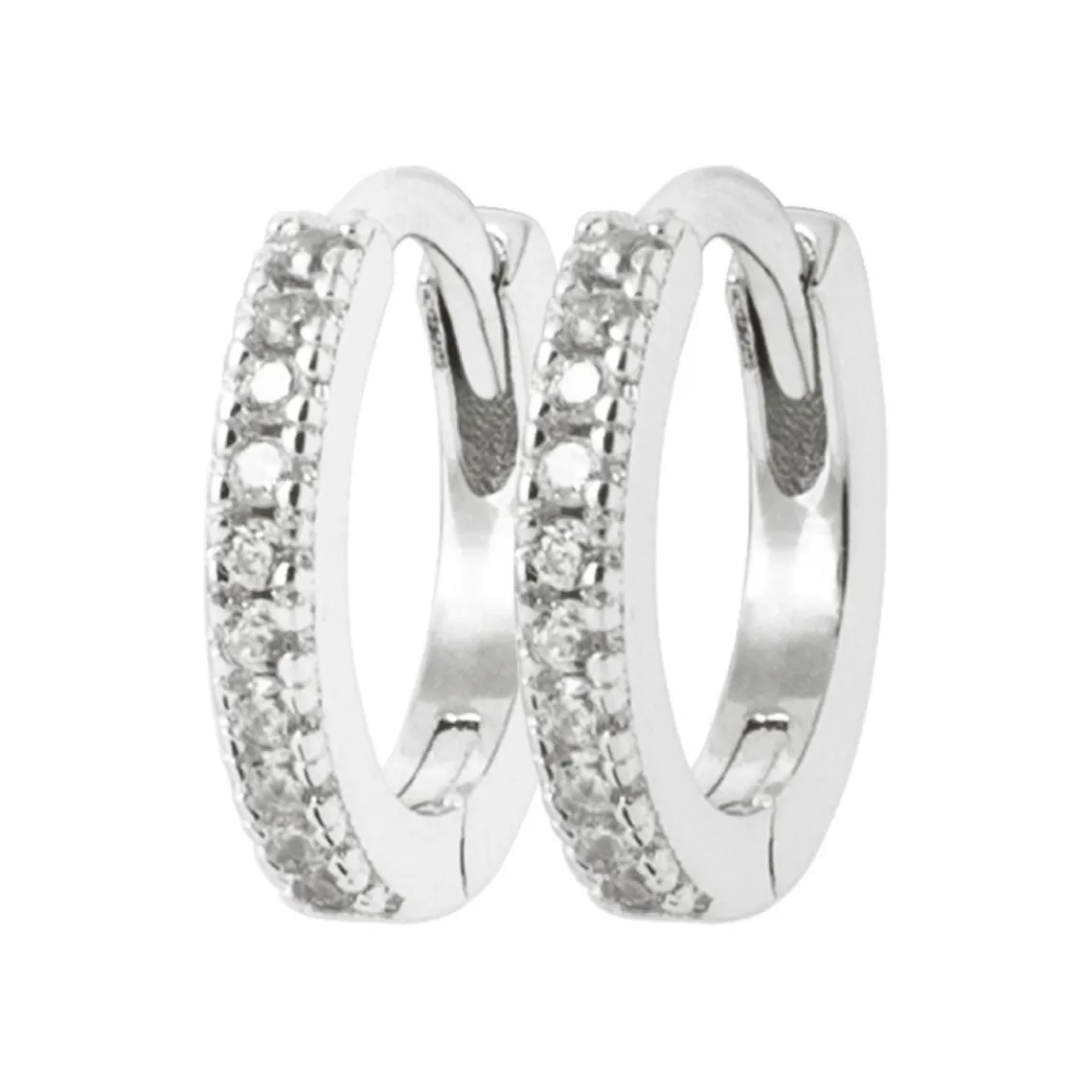 Maison de la Bijouterie Créoles femme femme argent rhodié blanc serti griffe 11 mm classiques - Z634ZZ0 | Femme Boucles D'Oreilles
