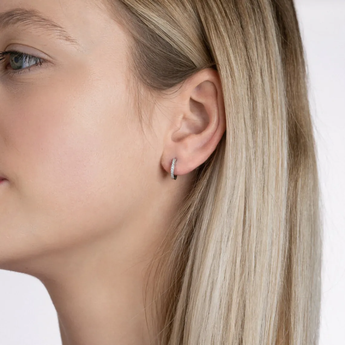 Maison de la Bijouterie Créoles femme femme argent rhodié blanc serti griffe 11 mm classiques - Z634ZZ0 | Femme Boucles D'Oreilles