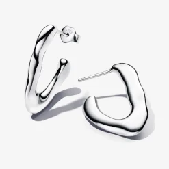 Pandora Créoles Ouvertes V Organique 293290C00 Argent | Femme Boucles D'Oreilles
