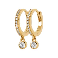 Maison de la Bijouterie Créoles pampilles femme plaqué or teinté serti clos 12 mm - Y6343Z0 | Femme Boucles D'Oreilles