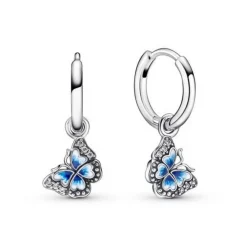 Pandora Créoles Moments papillon bleu & strass | Femme Boucles D'Oreilles