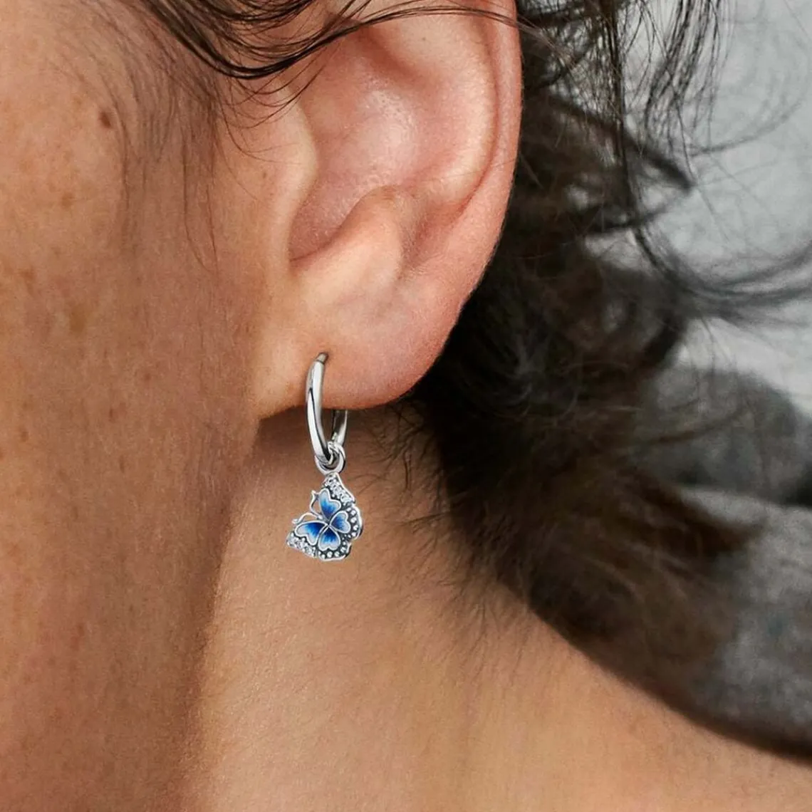 Pandora Créoles Moments papillon bleu & strass | Femme Boucles D'Oreilles