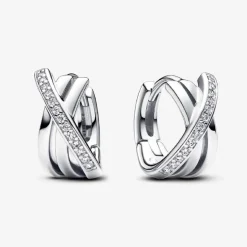 Pandora Créoles Pavées Croisées Argent | Femme Boucles D'Oreilles