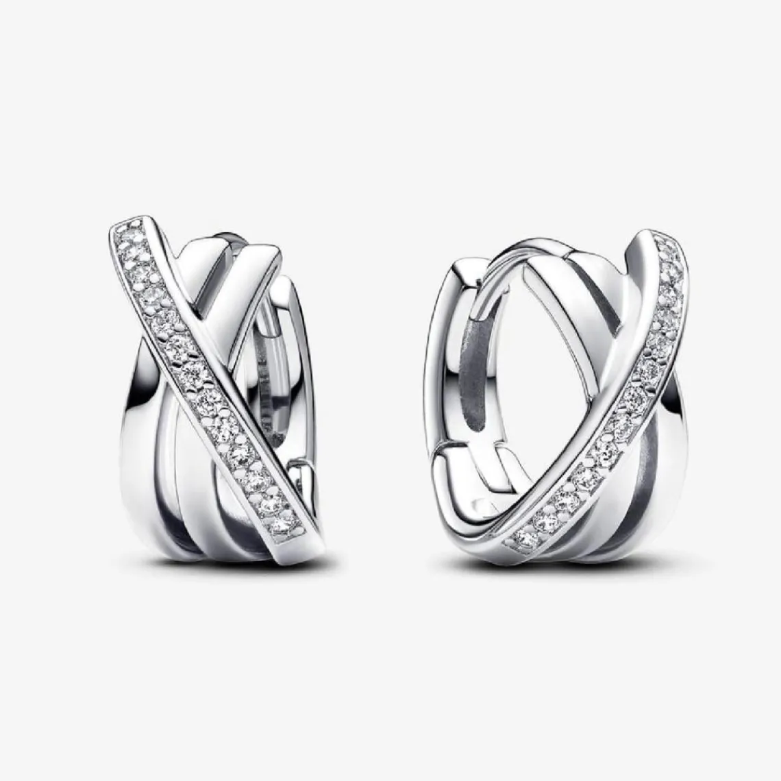 Pandora Créoles Pavées Croisées Argent | Femme Boucles D'Oreilles
