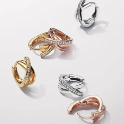 Pandora Créoles Pavées Croisées Argent | Femme Boucles D'Oreilles