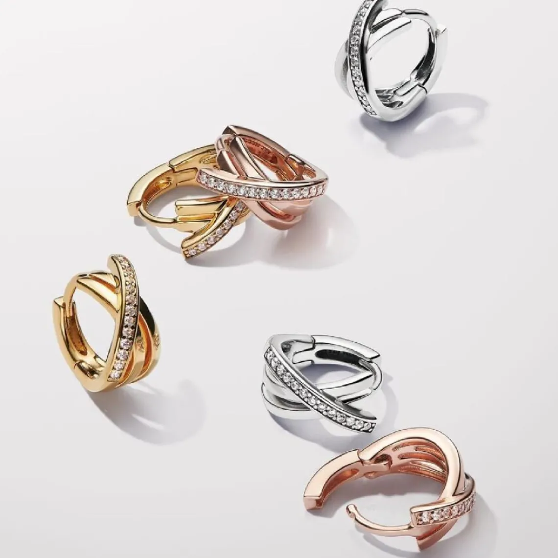 Pandora Créoles Pavées Croisées Argent | Femme Boucles D'Oreilles