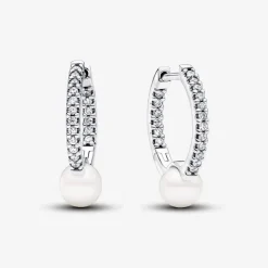 Pandora Créoles Perle de Culture et Pavé | Femme Boucles D'Oreilles