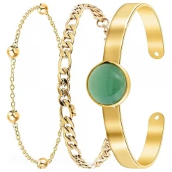 Angèle M Bijoux Lot de trois Bracelets Femme Angèle M B2371-DORE+B2384-DORE+B2494-VERT | Femme Bracelet