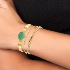 Angèle M Bijoux Lot de trois Bracelets Femme Angèle M B2371-DORE+B2384-DORE+B2494-VERT | Femme Bracelet