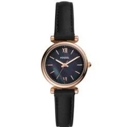 Fossil Montre ES4700 - CARLIE MINI Boîtier Acier Doré Rose Bracelet Cuir Noir Femme | Femme Mode|Cuir