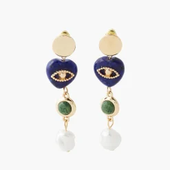 Balaboosté Pendantes Femme Bo Poussette Avec Cœur Pierre Et Perle - 3502456532076 Métal Multicolore | Femme Boucles D'Oreilles