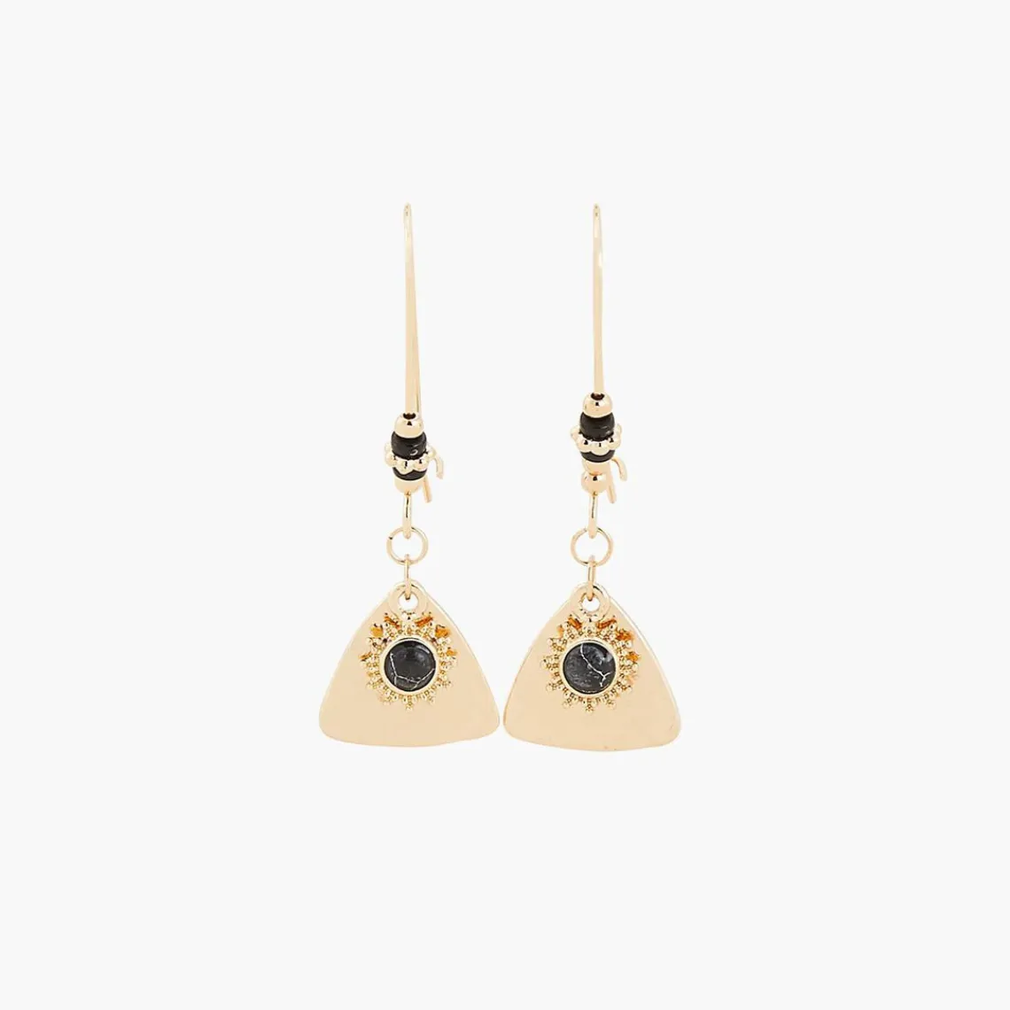 Balaboosté Pendantes Femme Grand Crochet Avec Medaille Pierre Et Perle Heishi - 3502456531895 Métal Noir | Femme Boucles D'Oreilles