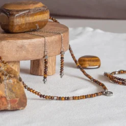 Sloya Pendantes Lumia en pierres Oeil de Tigre | Femme Boucles D'Oreilles