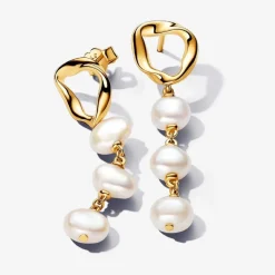 Pandora Pendants d’Oreilles Cercle Organique et Perles de Culture Baroques | Femme Boucles D'Oreilles