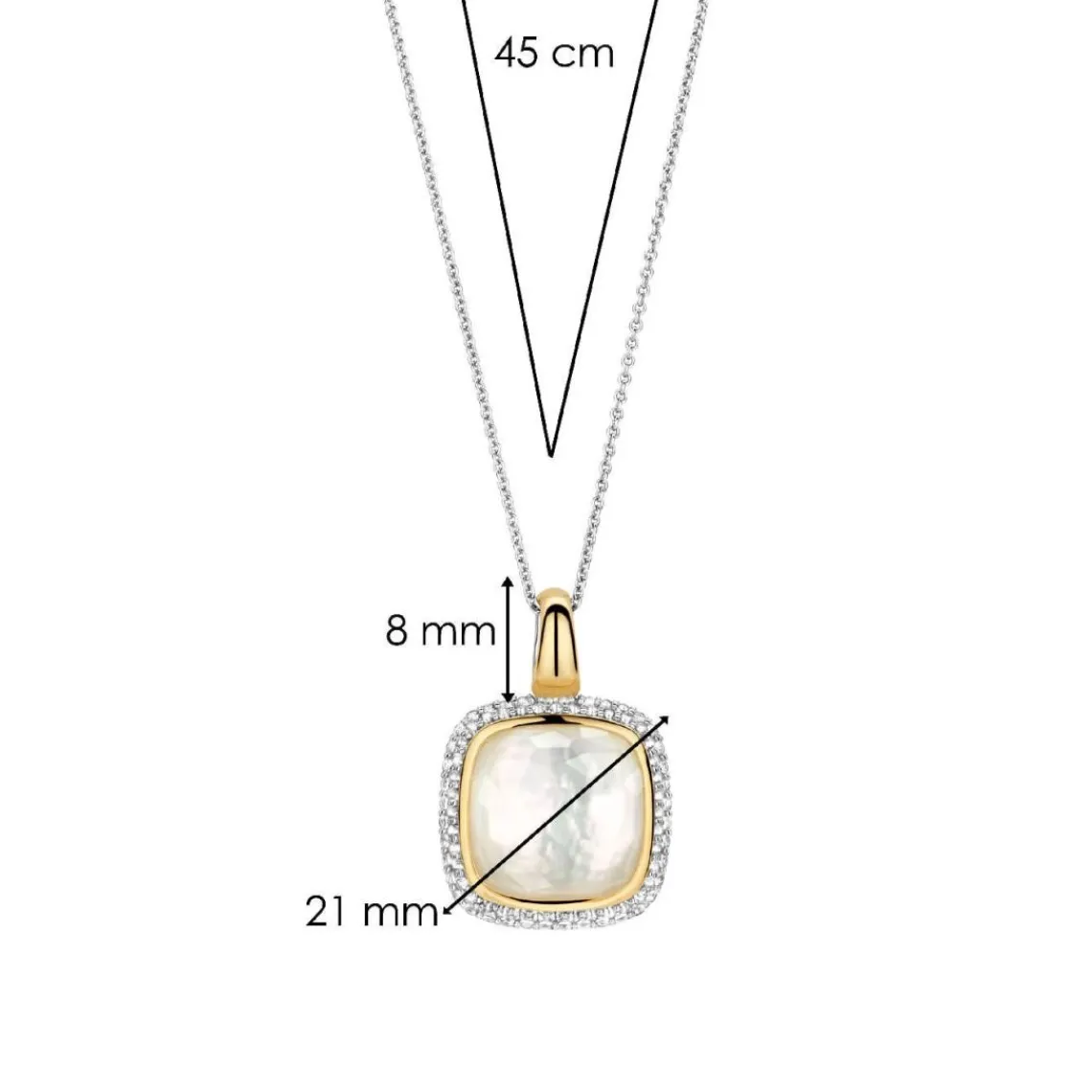 Ti Sento Pendentif - 6828MW Argent Doré Et Doublé Nacre Carré Et Pavage | Femme Collier Et Pendentif