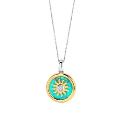 Ti Sento Pendentif - 6831TQ Argent Doré Et Pierre Synthétique Turquoise Forme Soleil | Femme Collier Et Pendentif