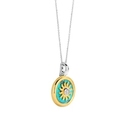 Ti Sento Pendentif - 6831TQ Argent Doré Et Pierre Synthétique Turquoise Forme Soleil | Femme Collier Et Pendentif