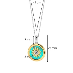 Ti Sento Pendentif - 6831TQ Argent Doré Et Pierre Synthétique Turquoise Forme Soleil | Femme Collier Et Pendentif