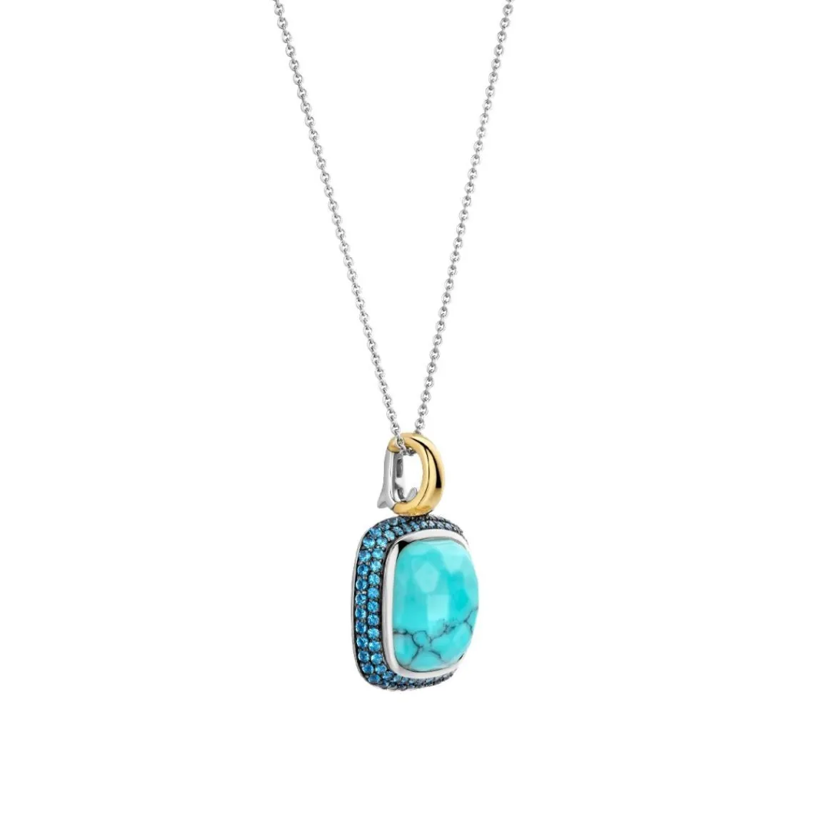 Ti Sento Pendentif - 6828TQ Argent Doré Et Pierre Synthétique Turquoise Carrée Et Pavage Bleu | Femme Collier Et Pendentif