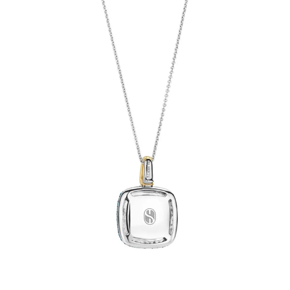Ti Sento Pendentif - 6828TQ Argent Doré Et Pierre Synthétique Turquoise Carrée Et Pavage Bleu | Femme Collier Et Pendentif