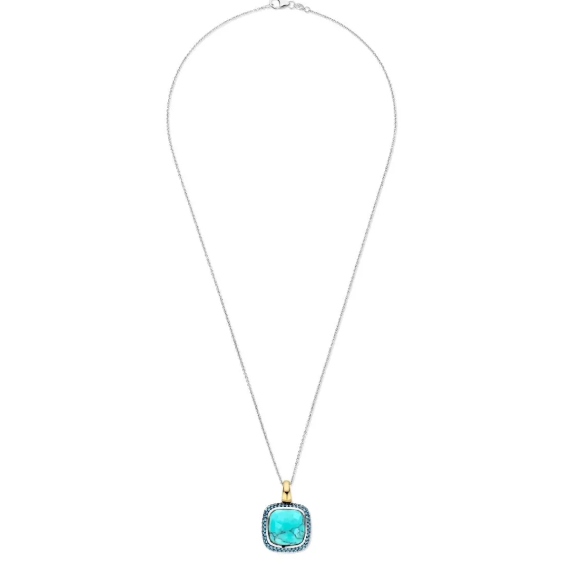 Ti Sento Pendentif - 6828TQ Argent Doré Et Pierre Synthétique Turquoise Carrée Et Pavage Bleu | Femme Collier Et Pendentif