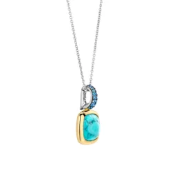 Ti Sento Pendentif - 6829TQ Argent Doré Et Pierre Synthétique Turquoise Carrée Bélière Pavée | Femme Collier Et Pendentif